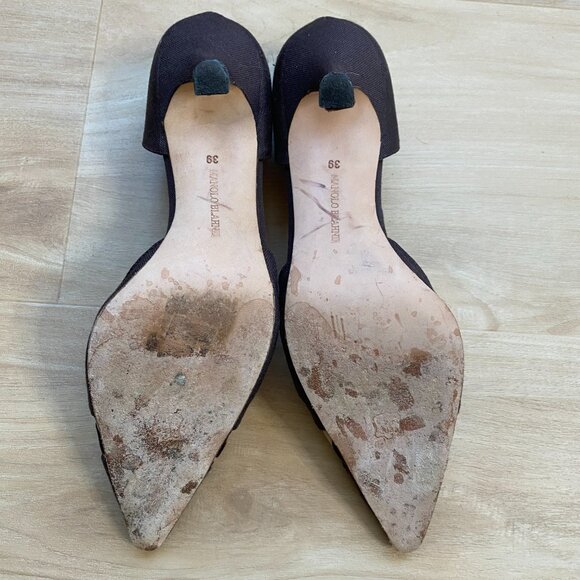 Manolo Blahnik D'orsay Brown Linen Leopard Accent Pumps Pointed Toe Sz 39 / US 9 - Picture 9 of 11